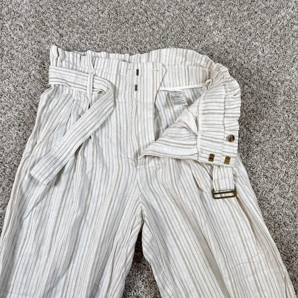 Banana Republic Pants Womens 4‎ White Stripe Paperbag Wide Leg Linen Crop Casual